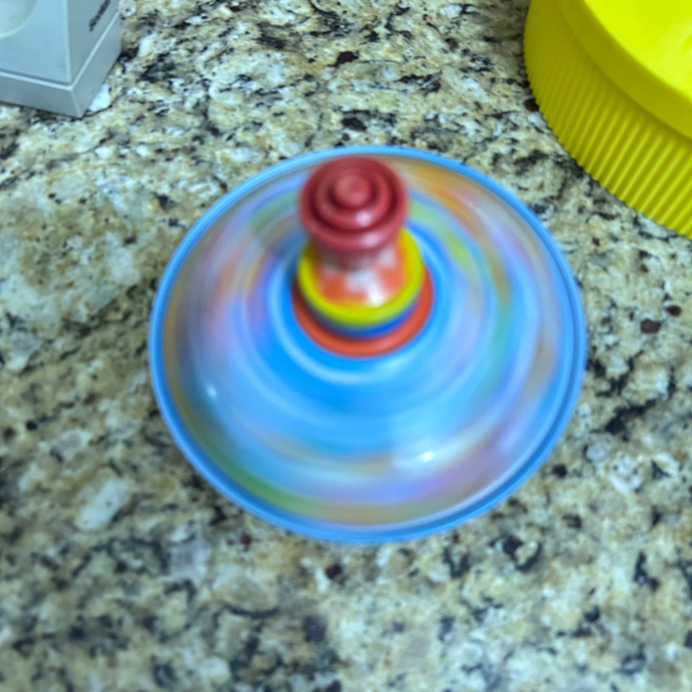Vintage Tin Spinning Top Toy Duck Pond Scene Colorful Metal Classic Toy 5 Inch